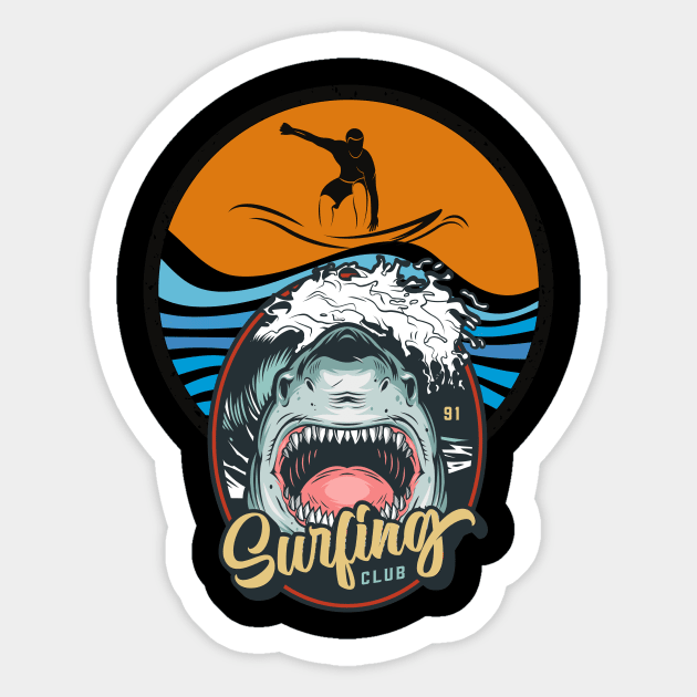 Surfing Shark Club Sticker by Diwa